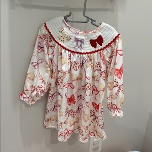 Girls' White Bow-Print Smocked Dress